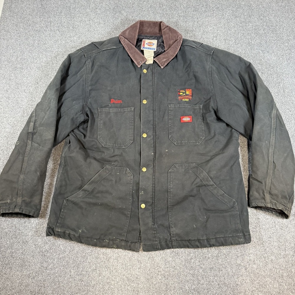 Dickies Chore Coat Mens XL Black Canvas‎ Jacket Corduroy Collar Workwear Utility